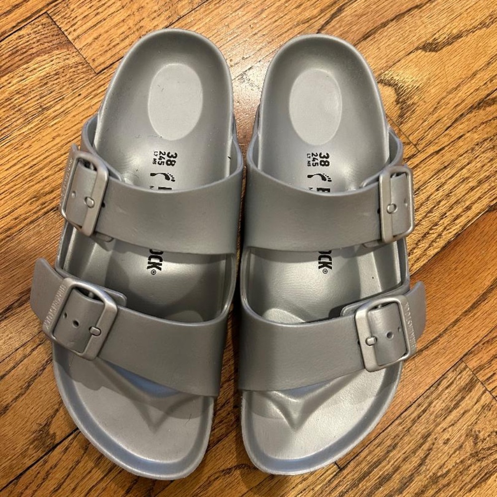 Brand new silver plastic Birkenstocks